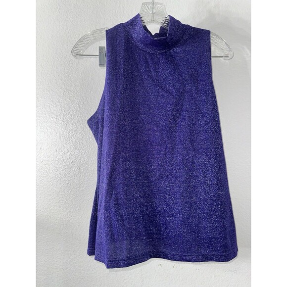 Gantos Vintage Women's Size Large Purple Sparkle Mock Neck Tank Top Stretch - Picture 1 of 9